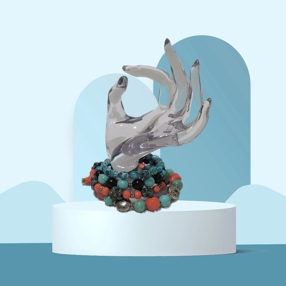 Desert Sunset Western Multi-Wrap Memory Wire Bracelet in Teal, Coral, and Onyx - Picture 4 of 9